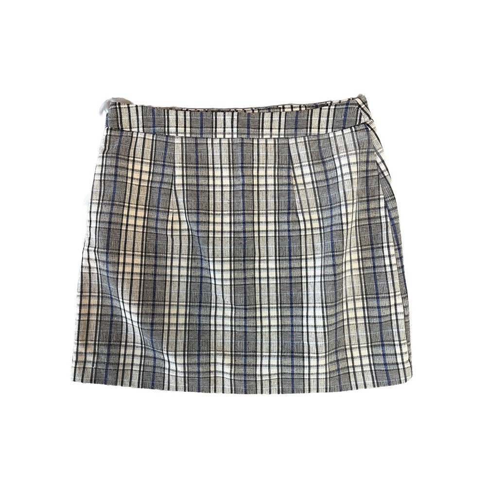 NWT Nine West Women's Large Grey & Blue Multi Plaid Tailored Mini Skirt Lined